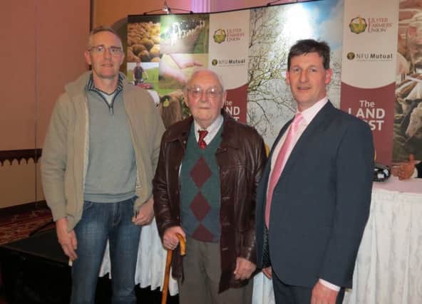 Pictured is Morris Peden with his father Willie and UFU chief executive Wesley Aston