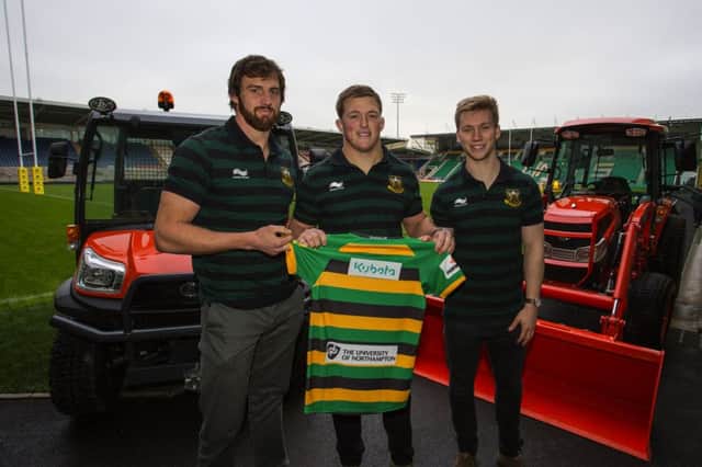 Players from Northampton Saints who have signed a partnership deal with Kubota UK