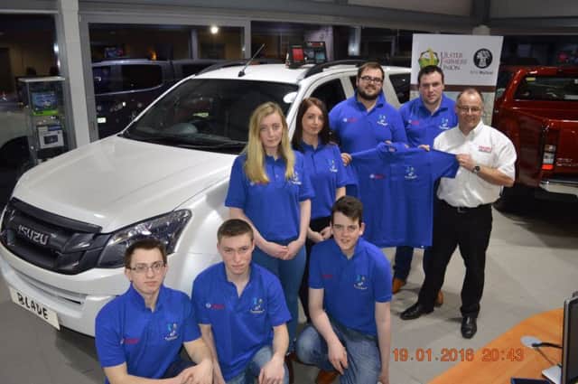 Members of Crumlin YFC with a representative from John Barr Cars. The club secured a double sponsorship deal with local Isuzu dealership, John Barr Cars, and with their local UFU Crumlin office.