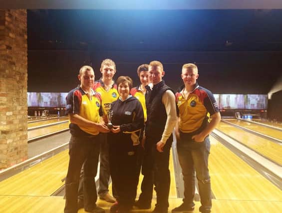 Winners of the 2016 ten pin bowling trophy: Moneyrea YFC with James Gilpin, Harry Walker, Ryan Magrath, Jonathan Gill and Andrew Gill