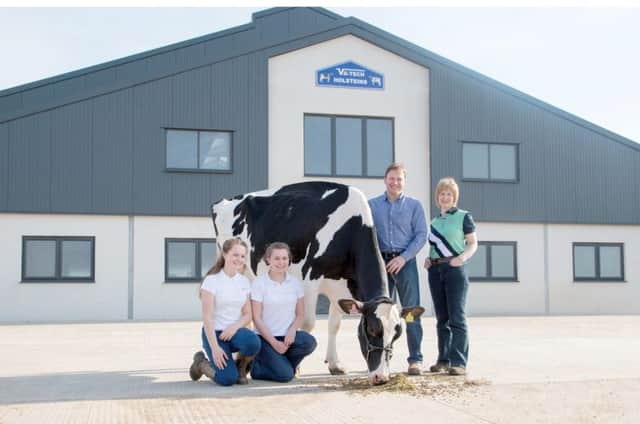 Owner at Ve-Tech Holsteins Robert Veitch, with his wife Lyndsey and daughters Heather and Jennifer at their farm in Ayrshire