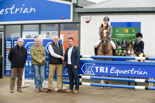 SJI Ulster Region Chairman Paul MacKenzie shakes the hand of TRI NI manager Gareth McCombe following their annoucement as title sponsor of both Spring Pony Series and Horse Development leagues