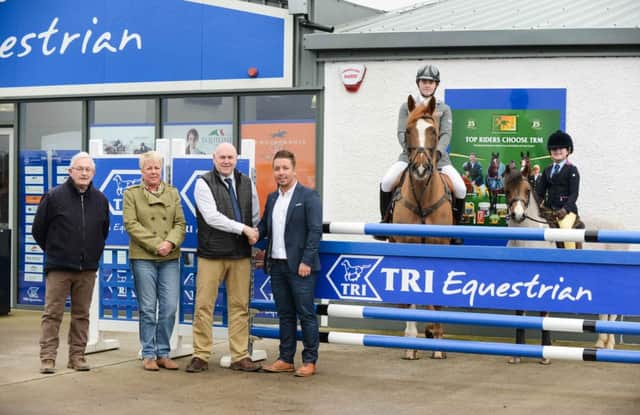 SJI Ulster Region Chairman Paul MacKenzie shakes the hand of TRI NI manager Gareth McCombe following their annoucement as title sponsor of both Spring Pony Series and Horse Development leagues