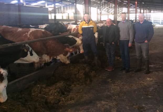 There was huge interest at the recent roadshows held throughout the country by Slatequarry Fleckvieh. Following this the guest speaker visited the Stewart farm in Ballymoney. Pictured from Left to Right:  John Stewart, Dr. Fritz Fyuer, Peter Kreuzhuber and Ian Stewart.