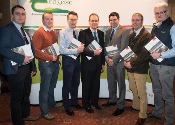 Donegal Teagasc advisors at the Teagasc Hill Sheep Conference in Jacksons, Ballybofey from left are Seamus Campbell, Shaun Rorarty, John Cannon, Ben Wilkinson, Shane McHugh, Gary Fisher and Sean Coll.  PICTURE: Clive Wasson