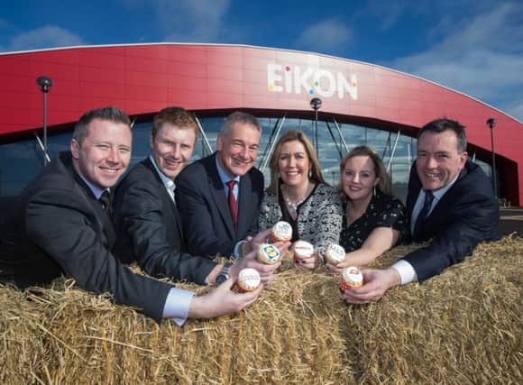Colin McDonald, RUAS Chief Executive, celebrates the Balmoral Show 2016 platinum sponsors announcement with Bronagh Luke, Henderson Group/SPAR, Paul Gibson from Lidl,  Stephen Murphy from Tesco, Patrice Ash from M&S and George Mullan ABP. This year's show runs from 11th-13th May 2016. PICTURE: Steven McAuley/McAuley Multimedia