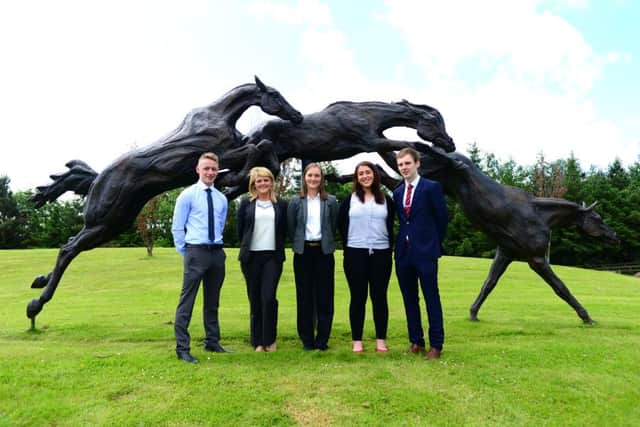 2014 interns pictured are from left: Tarlach Mac Giolla Cheara (Fairyhouse intern), Niamh Baker (Navan intern), Ashley OSullivan (HRI intern), Molly Sidiakina (Leopardstown intern) and Michael Mulvihill (Tipperary intern). Picture: Pat Healy/Healys Photography