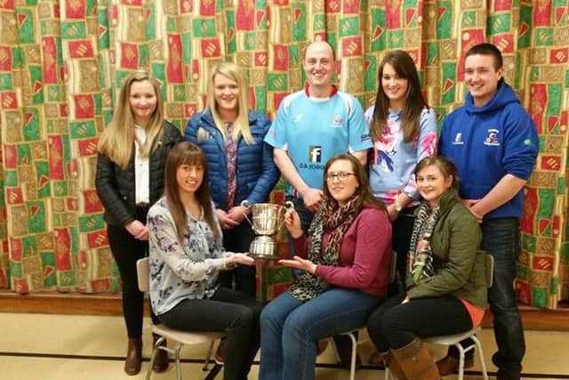 Best Club: Winner of best club award  for Co Londonderry was Dungiven YFC.  Judges Cathy Knowles and Carly Agnew present cup to members of Dungiven YFC