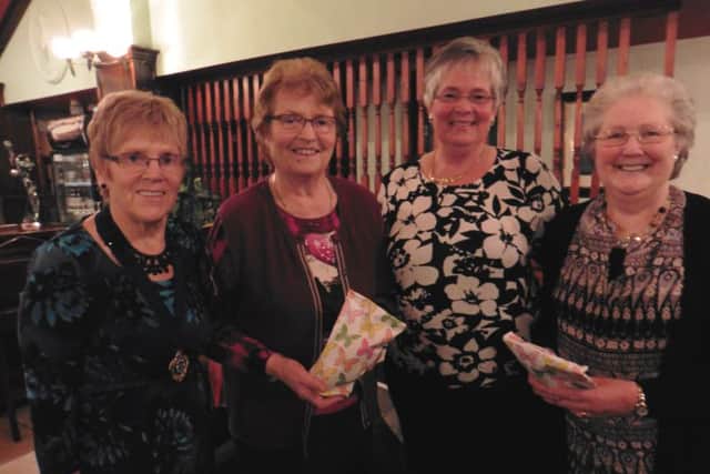 President Elizabeth and Secretary Ruth with Competition winner Wilma Scott and Birthday girl Evelyn Fleming