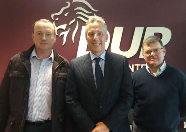 Northern Ireland Farm Group representatives Sean McAuley and Samuel Morrison with Ian Paisley