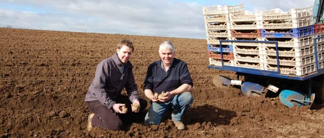 Planting of new season potatoes got underway on the Newtownards farm of William Gilmore (right) earlier this week. He was joined by Wilson's Country agronomist Stuart Meredith