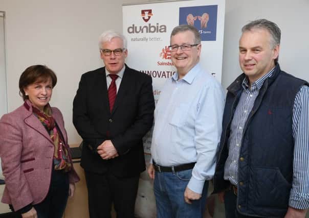 Mr Pim Van Ballekom, Vice President of European Investment Bank (2nd left) is pictured with Diane Dodds MEP, Tony ONeill, Dunbia Deputy Chief Executive (2nd right) and producer Malcolm Keys (r).