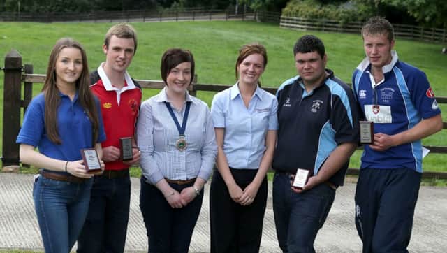 The 2015 YFCU silage assessment winners Laura Robson, Holestone YFC; Peter Smith, Derg Valley YFC; Gareth Ritchie, Ballywalter YFC and Stuart McIvor, Castlecaulfield YFC pictured with YFCU president Roberta Simmons and Carolyn Wilson from sponsor John Thompson and Sons