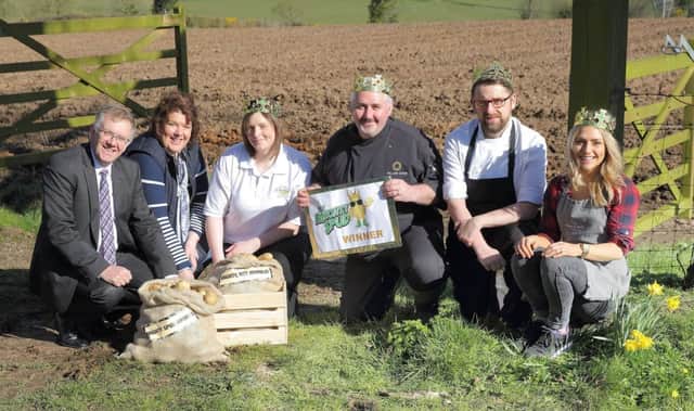 (L-R): Ivor Ferguson, UFU Deputy President and Chef Paula McIntyre are pictured alongside the four winners of the 2016 Mighty Spud Awards. Angela Morton from Mortons, Ballycastle won Mightiest Chip in Northern Ireland, Simon Dougan, The Yellow Door, Portadown is honoured with serving the Mightiest Innovative Potato dish in the province, Adam Harding, Chef at The Hillside Bistro, Hillsborough won Mightiest Mash and Jenny Curran from Tony and Jen's, Belfast picked up the accolade for Mightiest Healthy Potato Dish