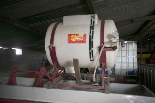 The applicator used by Banbridge contractor and farmer Jim Crothers to apply Ecosyl Ecobale additive.