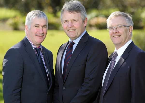 Newly elected Deputy President Victor Chestnutt, UFU President Barclay Bell and Deputy President Ivor Ferguson.
Picture: Cliff Donaldson