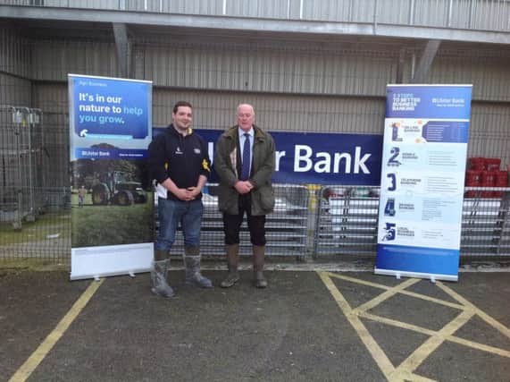 Brooks Allen, Collone YFC and Ulster Bank's Agri-Lending manager Michael Stewart at the 2016 Co Armagh Diary Stock Judging Heats