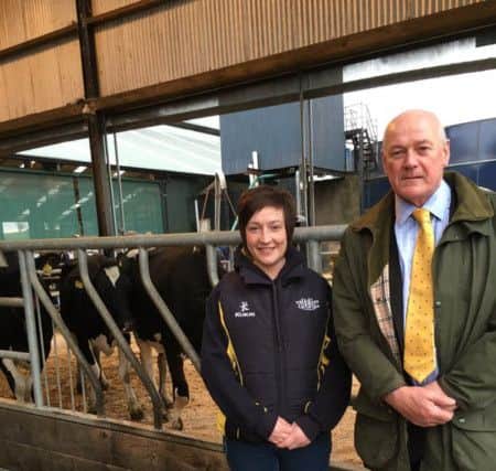 YFCU President Roberta Simmons and Ulster Bank's Agri Lending Manager Michael Stewart at the 2016 Co Down Dairy Stock Judging Heats