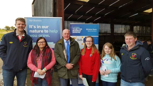 YFCU members from Co Tyrone and Co Fermanagh with Ulster Bank's Agri Lending Manager, Michael Stewart at the 2016 Co Tyrone and Co Fermanagh Dairy Stock Judging Heats