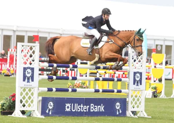 Â©Press Eye - Belfast - Northern Ireland - 11th May 2016 
Balmoral Show, in partnership with Ulster Bank, first day: 
The "Finlay Equi-Trek" 1.35M Championship
At the showgrounds in Balmoral Park were Amy B rinnden by Emma Jackson
Picture by Andrew Paton/Press Eye.com