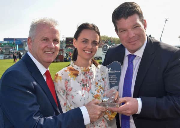 Henderson Wholesale Local Supplier Awards. Balmoral Show 2016
Ashley Orr, Willowbrook Foods recieves the overall Local Supplier of the Year Award from Paddy Doody, Director of Sales and Marketing, Henderson Group and Neal Kelly, Fresh Foods Director Henderson Group. Now in their fourth year the awards celebrate the excellent practices, products and ranges of the local companies who supply to Henderson Wholesale.
Photo by Simon Graham/Harrison Photography