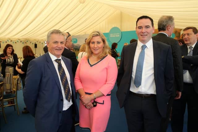 Jim Dobson, Dunbia, with Dr Vanessa Woods, Agri Aware, and Jonathan Boyle, Ulster Bank