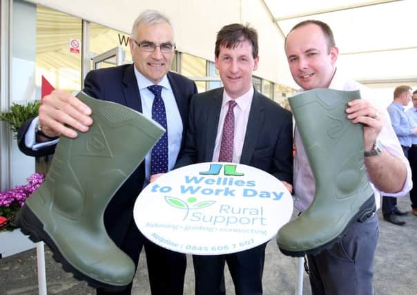 Simple Power Chief Executive, Philip Rainey is joined by Ulster Farmers Union Chief Executive Wesley Aston and Rural Support Chief Executive, Jude McCann to launch the second Wellies to Work Day