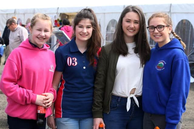 Ruth Morrow, Ellie Clyde, Megan Turtle and Sarah Christie of Lisnamurrican Young Farmers Club at Ballymena Show. INBT 22-124JC