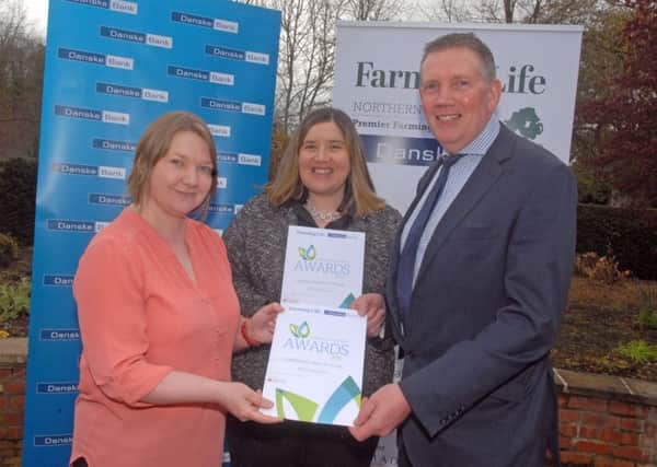 Farming Life editor Ruth Rodgers and Danske Bank's Carol McMullan pictured with David Gibson, Moy Park