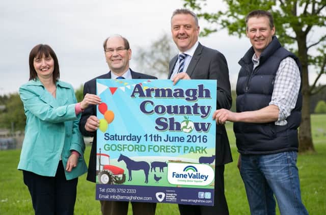 Marjorie Mitchell, Armagh Show Treasurer, pictured with William McConnell, Fane Valley Chairman; Trevor Lockhart, Fane Valley Chief Executive; and Stephen Hamilton,  Armagh Show chairman.