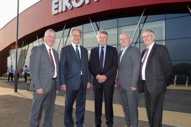 7 June 2016 - UFU deputy president Victor Chestnutt, Owen Paterson, UFU president Barclay Bell, John McCallister and UFU deputy president Ivor Ferguson on their way into the Ulster Farmers' Union Brexit debate at Balmoral Park. Picture: Cliff Donaldson