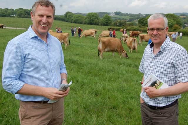 Chatting at the Seaforde farm walk are Dr Keith Agnew, United Fed and John Henning, Danske Bank