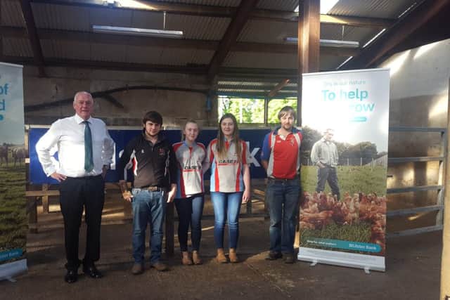 YFCU members from Co Fermanagh with Ulster Banks Agri Lending Manager, Michael Stewart at the 2016 Beef and Sheep Stock Judging heats.