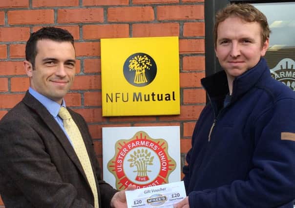 Group member Andrew McClelland was presented with the voucher by Richard Lee at the NFU Mutual Office in Magherafelt