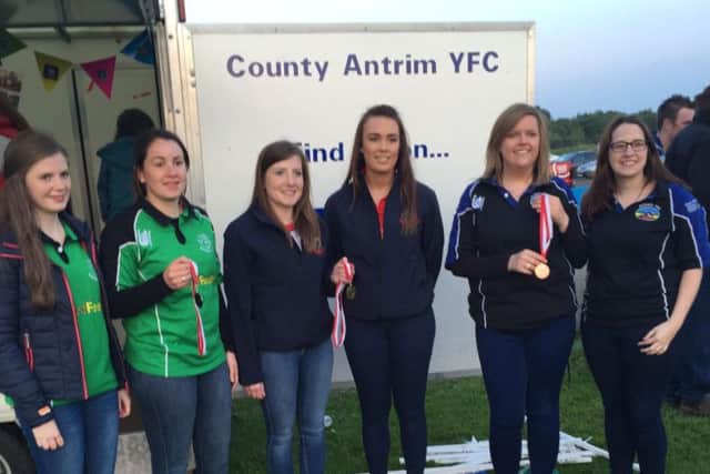 Ladies jeep challenge (left to right): Second Ahoghill YFC, first Lisnamurrican YFC and third Straid YFC at Ballymena Show