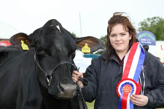 Ellie McLean, Bushmills, with her champion of champions Priestland 5235 PS James Rose at Omagh's 176th annual show. Picture: Julie Hazelton