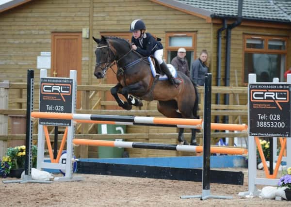 Alex Finney in action during the TRI Pony Spring Series at the Meadows Equestrian Centre