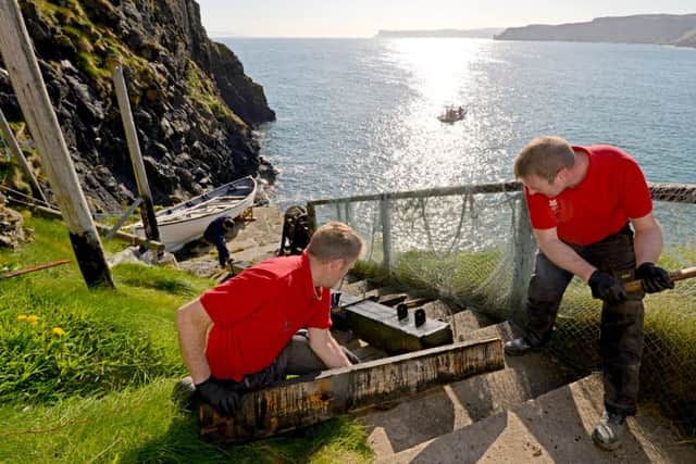 Constructing the crane which is crucial for Carrick-a-Rede's fishing industry