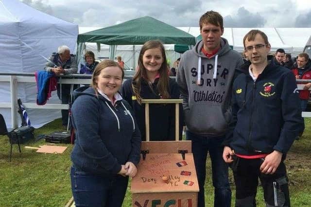Second place in the Built It Competition were Derg Valley YFC. Pictured, left to right, are Alison Neville, Hannah Hawkes, James Smith, and Gareth Hamilton