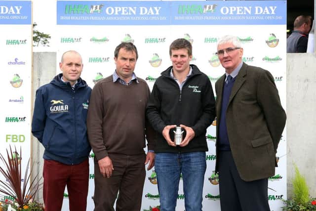 The Judges Recognition Award winners were left to right: Liam Walsh, Greenvale Animal Feeds, sponsor with John and Graeme Taylor, Newtowngore, Co Leitrimm winners and David Perry, Killane Herd based at Ahoghill in Co Antrim Judge National Herds Competition