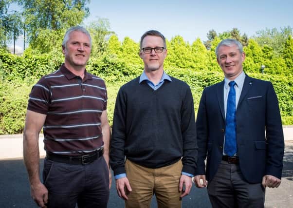 In Armagh at the MSD Animal Health meeting for veterinary practitioners on Managing Fertility in Dairy Herds were, from left: Paul Fegan, Newry Veterinary Centre; Prof Paul Fricke, University of Wisconsin, guest speaker and Fergal Morris, MSD Animal Health.