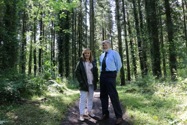 DAERA minister Michelle McIlveen visits Castle Archdale Forest , Co Fermanagh, to launch the opening of the next phase of the Forest Expansion Scheme. The minister met Malcolm Beatty, Chief Executive of the Forest Service, during the visit to the 520 hectare forest on the eastern shores of Lower Lough Erne.