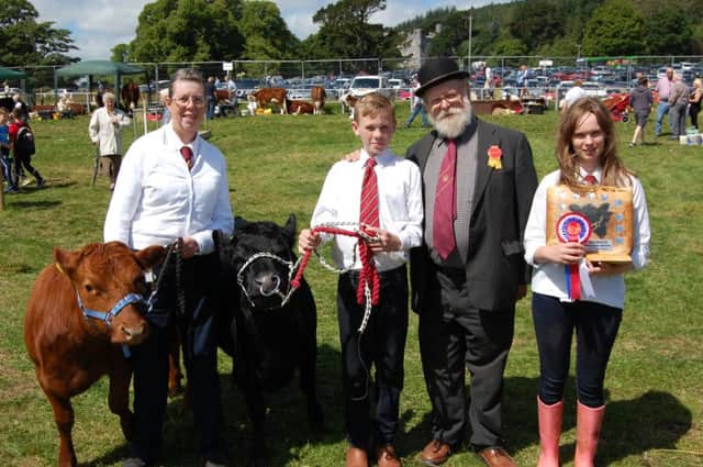 Dexter cattle breeders had a great day out at Castlewellan Show 2016: l to r Heather Briggs, Ballymena; Matthew Bloomer, Dungannon; Andrew Sheppy, Somerset (judge of Dexter classes at Castlewellan) and Alanna Bloomer, Dungannon