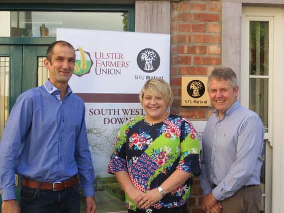 John Hanna, Group Chairman of South West Down Group, Sarah Macauley, SW Down Senior Group Manager, and Barclay Bell, UFU president