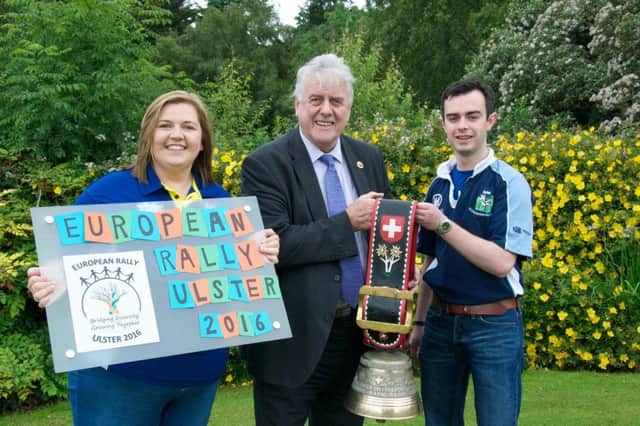 Rally chairman Janette Stirling, Glarryford YFC and Harry Crosby, Spa YFC are pictured with Jim Nicholson MEP who is supporting an event at the European Rally 2016 which is being hosted by YFCU this year