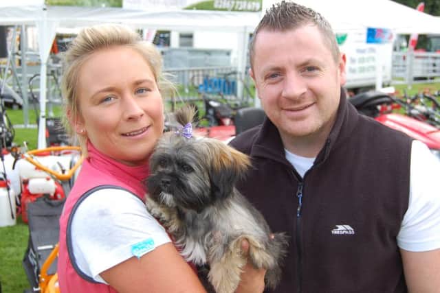 Enjoying their day at Clogher Valley Show: Charlene and Anthony Kelly, from Magherafelt, with their dog Mia