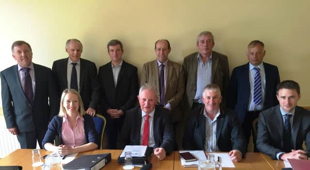 UFU meets IFA to discuss impact of Brexit north and south of the border and key Rural Development Programme policy issues. Back row (left to right): IFA rural development chair, Joe Brady; IFA rural development executive, Gerry Gunning; UFU hill farming policy committee vice chair, John Kennedy; UFU hill farming policy committee chair, Ian Buchanan; IFA rural development vice chair, Pat Gilhooly; and IFA hill chair, Pat Dunne. Front row (left to right): UFU rural development policy officer, Aileen Lawson; IFA deputy president Richard Kennedy; UFU deputy president, Victor Chestnutt; and UFU hill farming policy officer, Elliot Bell.