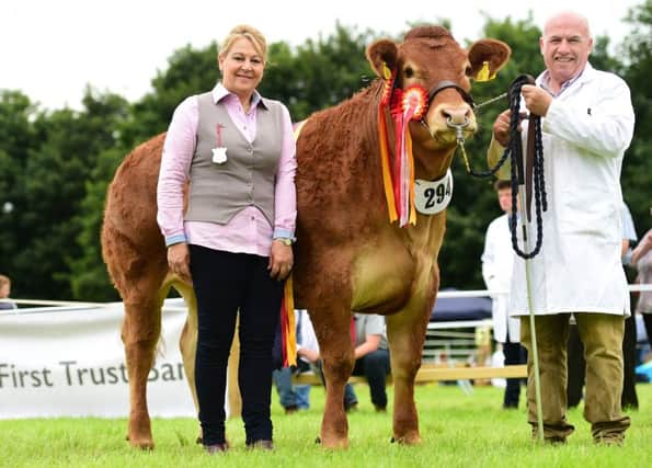 Proud owner Larry Crilly with judge Sarah Jane Jessop and her champion Shanhill Jodie