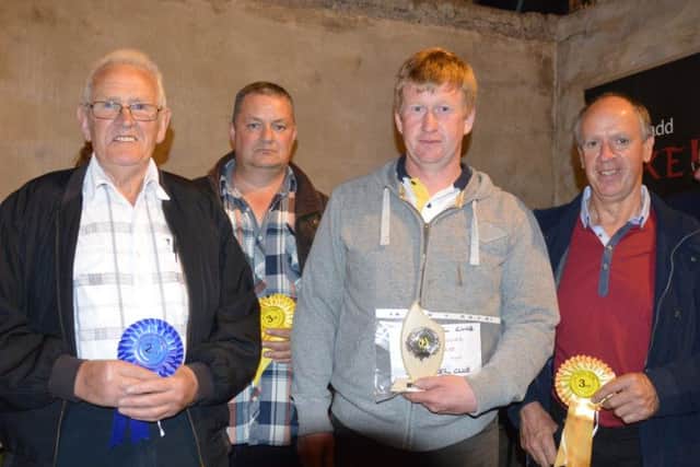 Winners of the Over 30 Age Group at the Templepark Texels Stockjudging event were Nigel Ross (1st), Ian Millar (2nd), Billy Cubbitt and Gardiner Murdock (3rd tie).