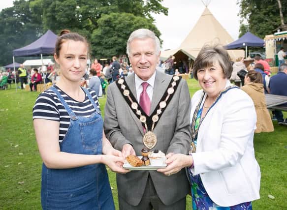 Erin Burgess, Grain and Co, Councillor Brian Bloomfield, Mayor,  Lisburn and Castlereagh City Council, and Rosalind Bloomfield, Mayoress